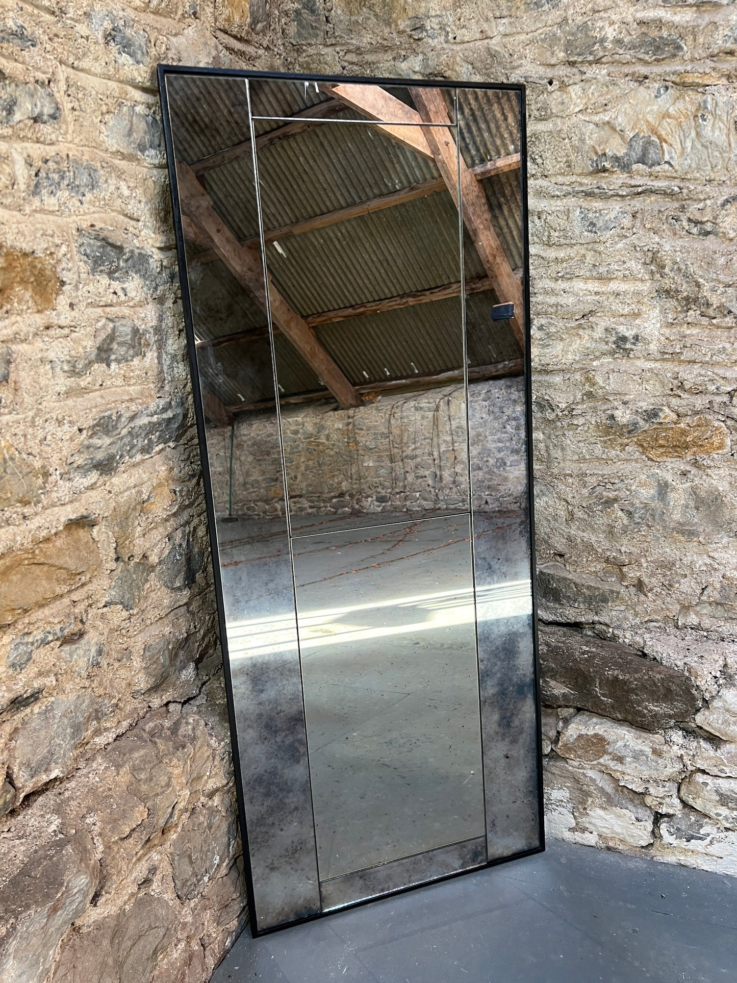 Panelled mixed finish mirror - 506 x 1210mm