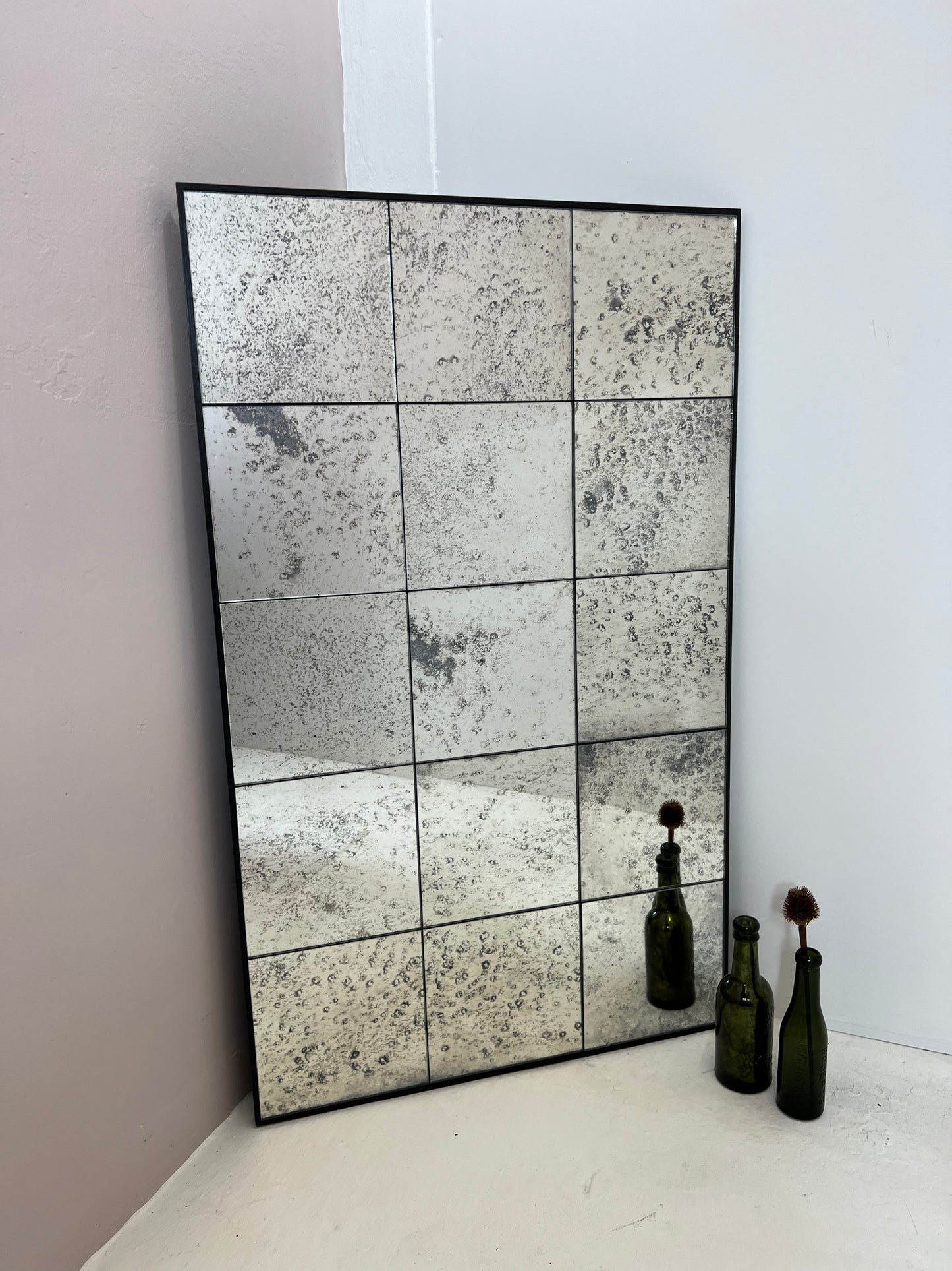 Panelled antiqued mirror - 1000 x 600mm