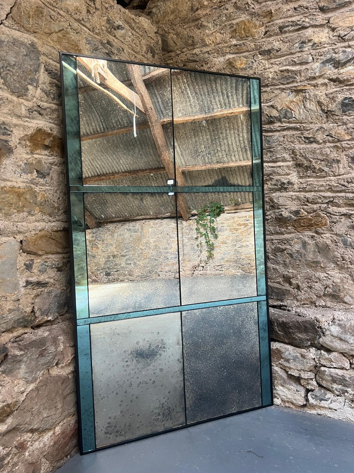 Panelled Mirror with blue detail - 718 x 1240mm