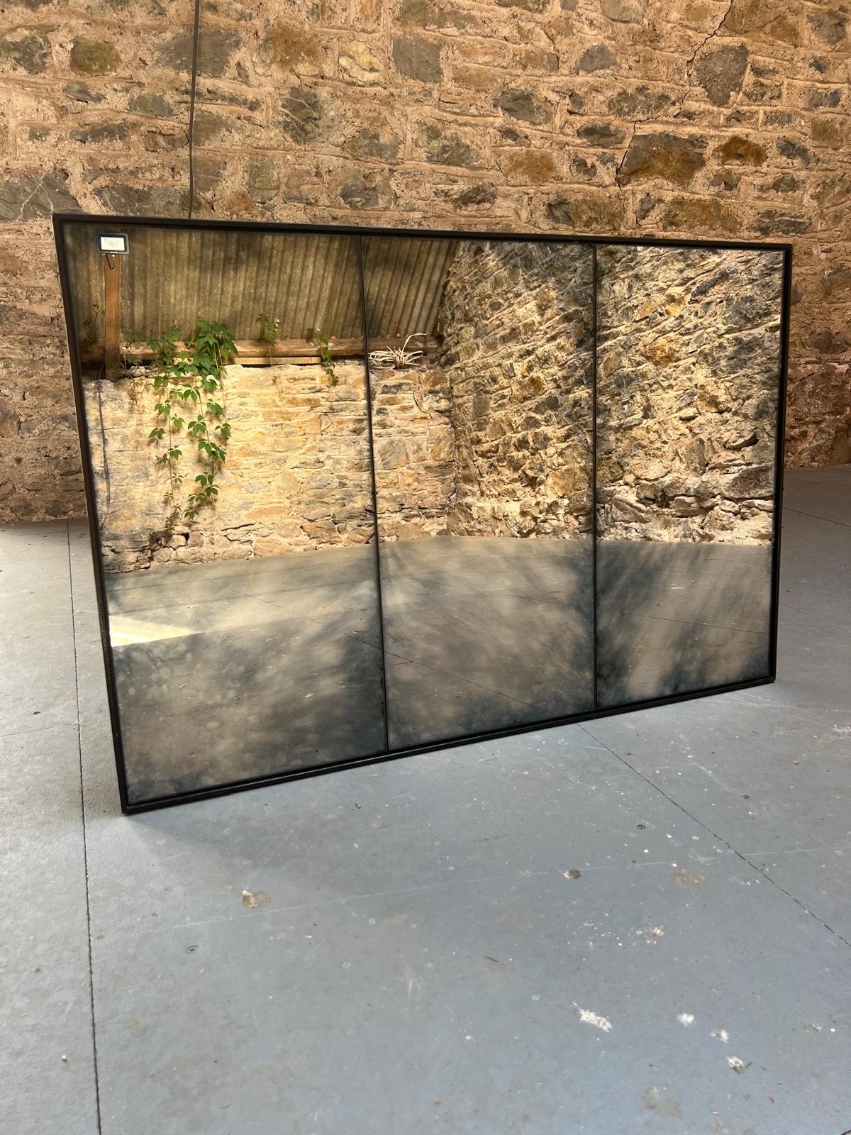 Clouded framed, panelled antiqued mirror - 900 x 600mm