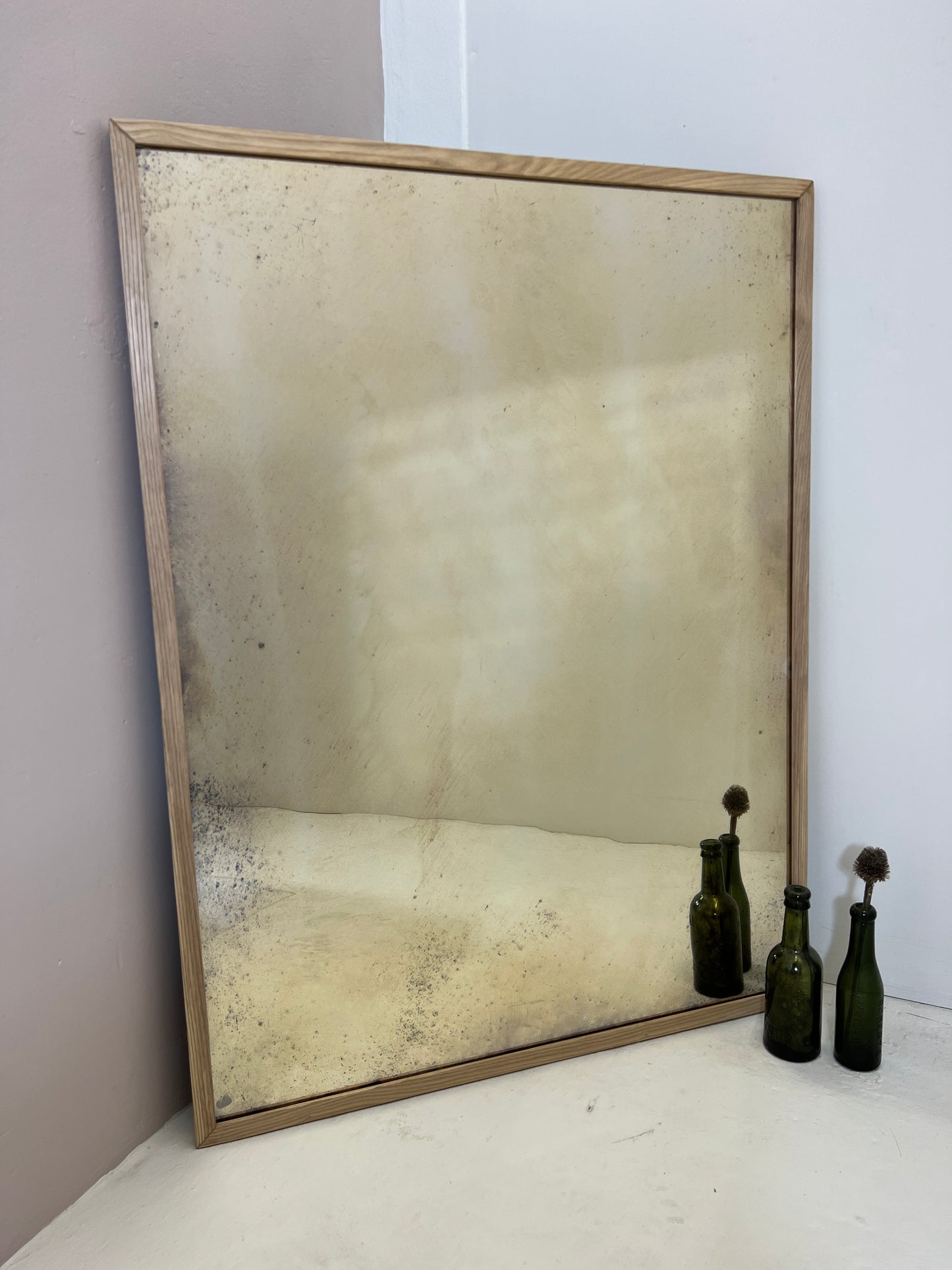 Oak Framed Antiqued Mirror with wobble glass - 770mm x 1020mm