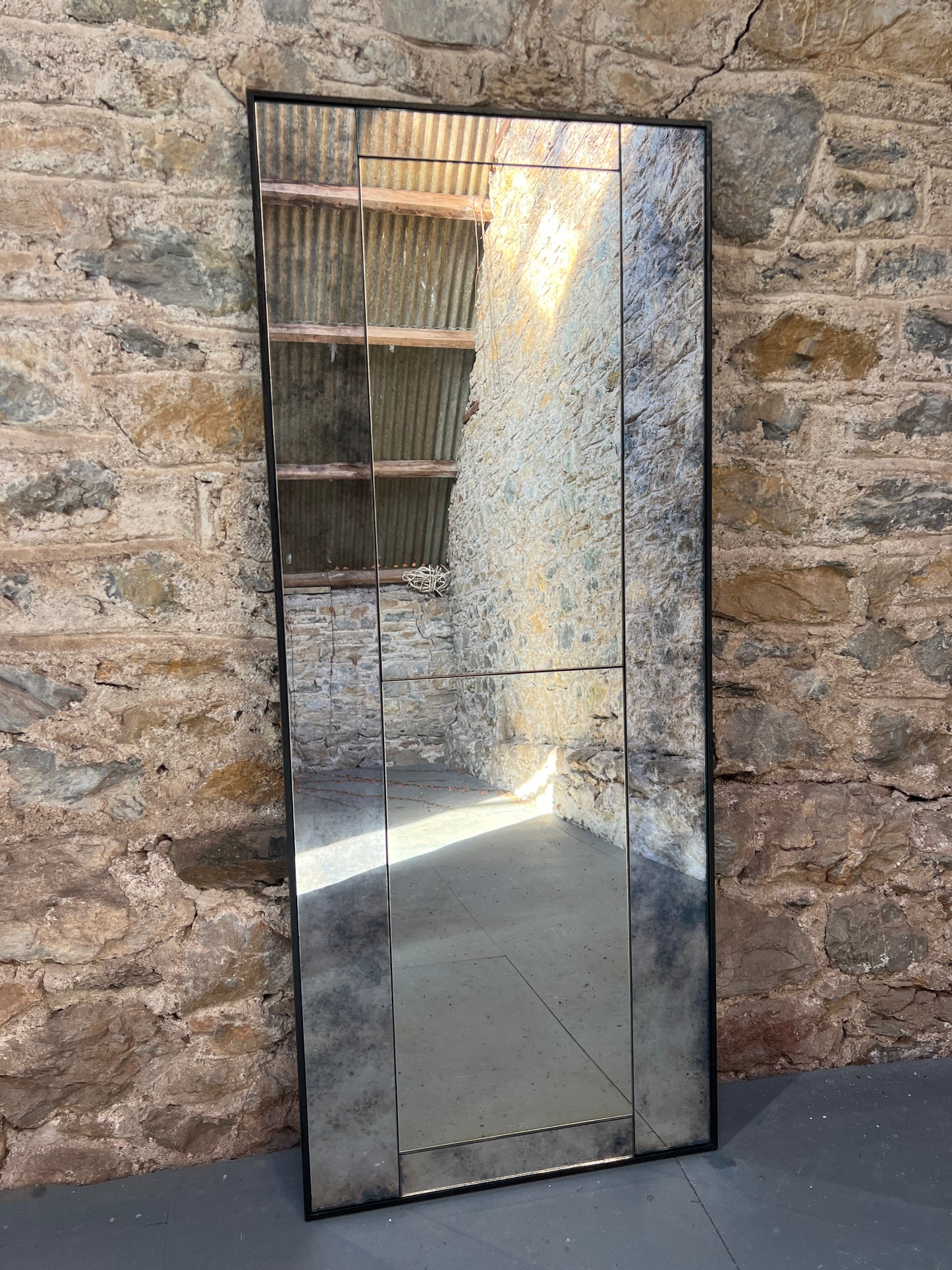 Panelled mixed finish mirror - 506 x 1210mm