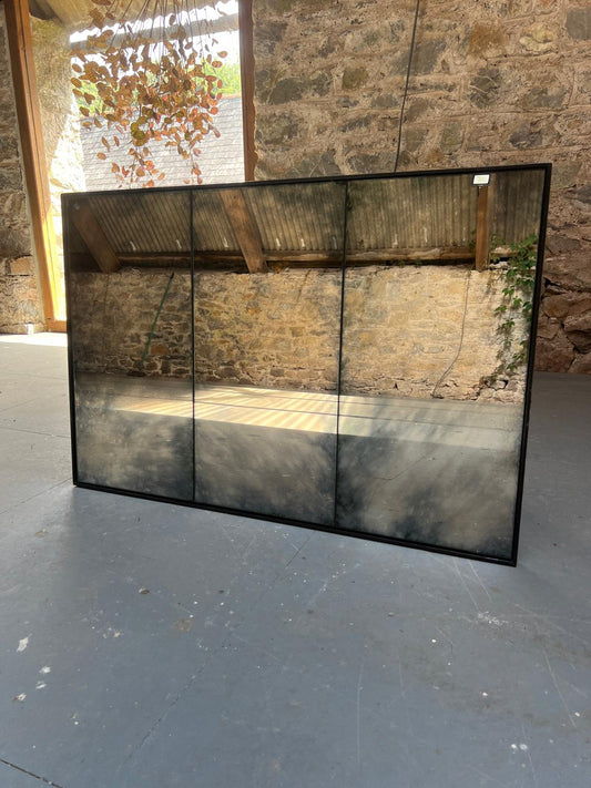 Clouded framed, panelled antiqued mirror - 900 x 600mm