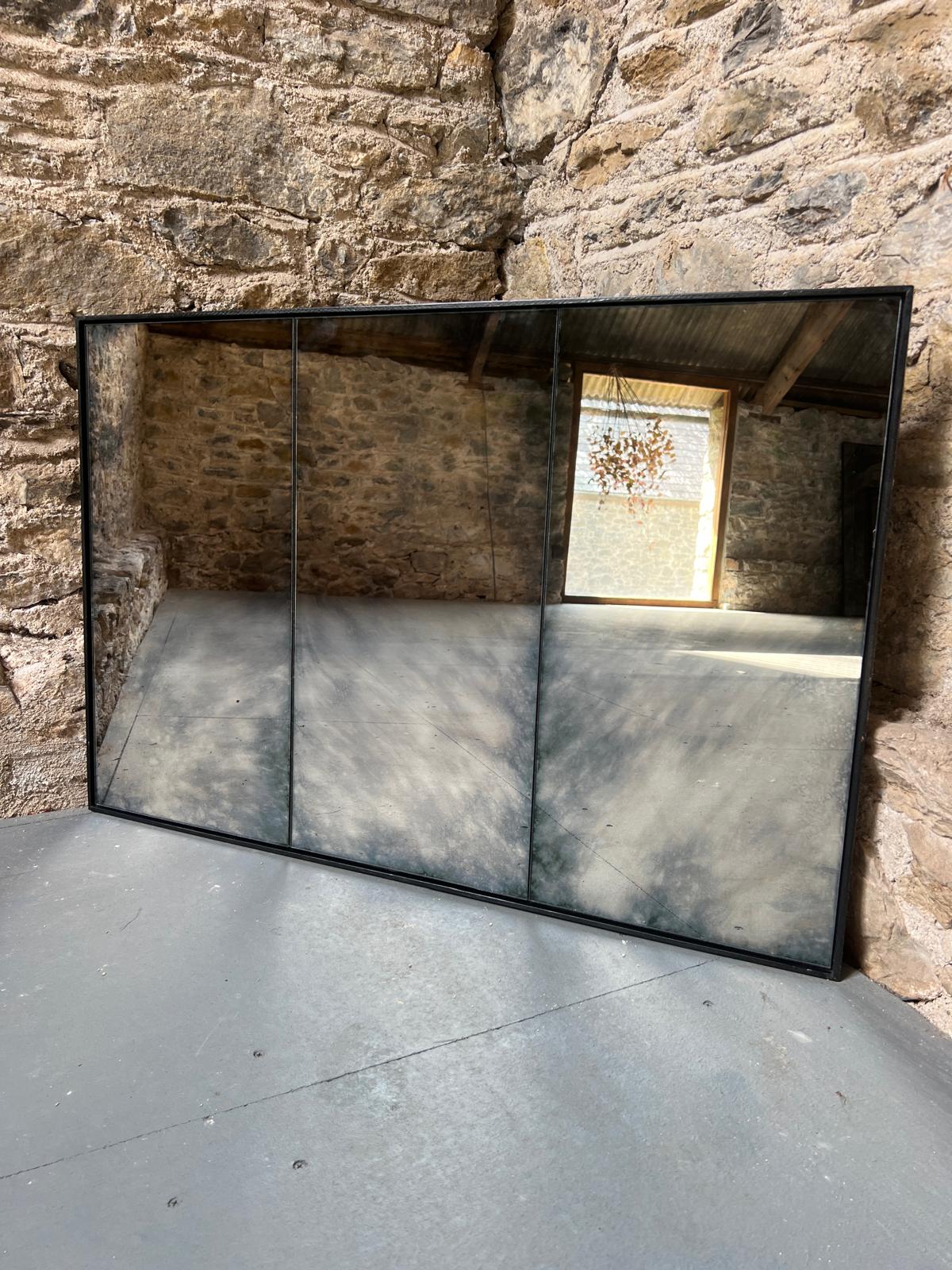 Clouded framed, panelled antiqued mirror - 900 x 600mm