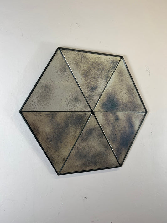 Heavy Mottle hexagon antiqued mirror (small damage) - 763 x 665mm