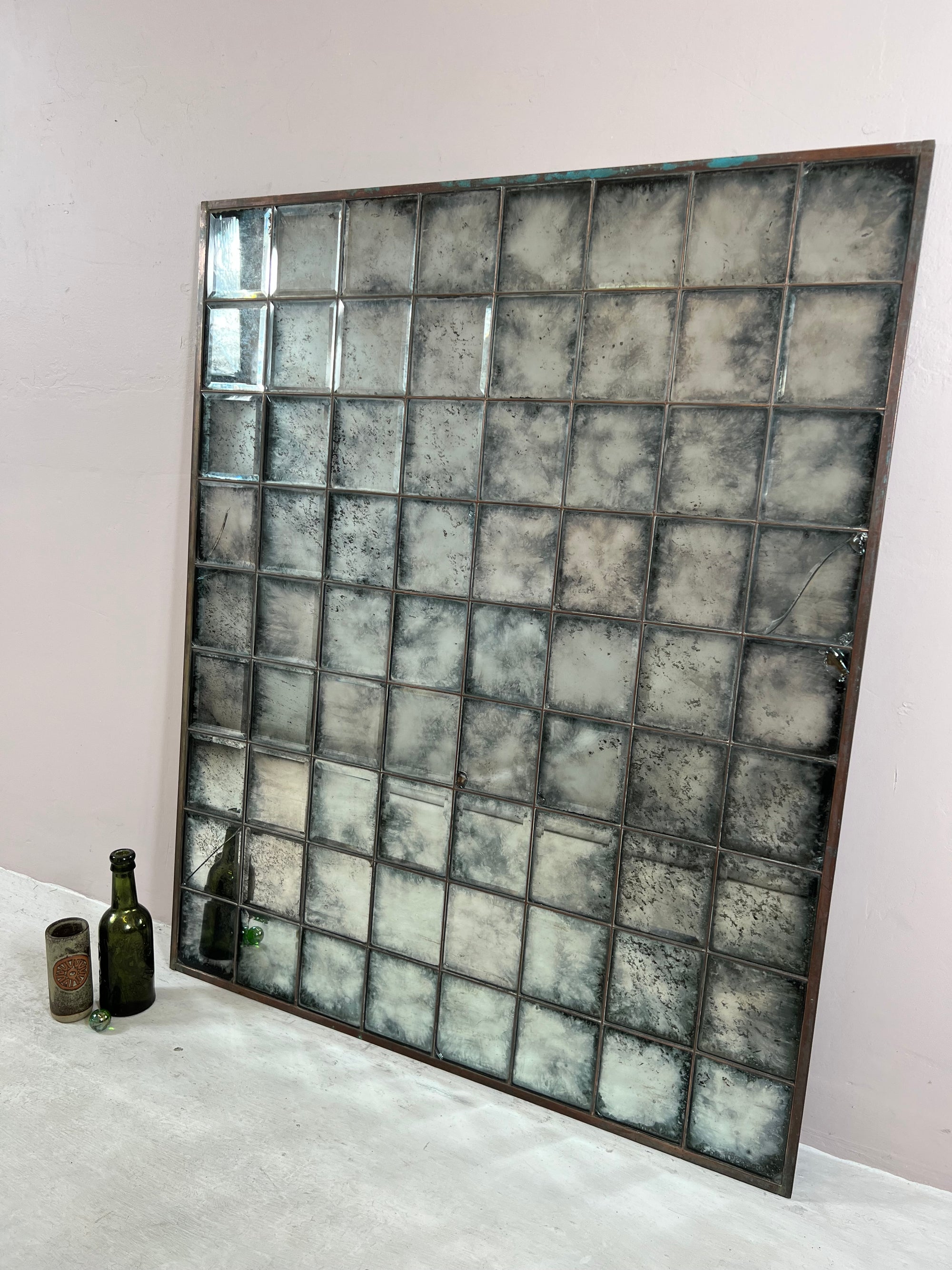 Reclaimed industrial framework, antiqued mirror - 810 x 990mm