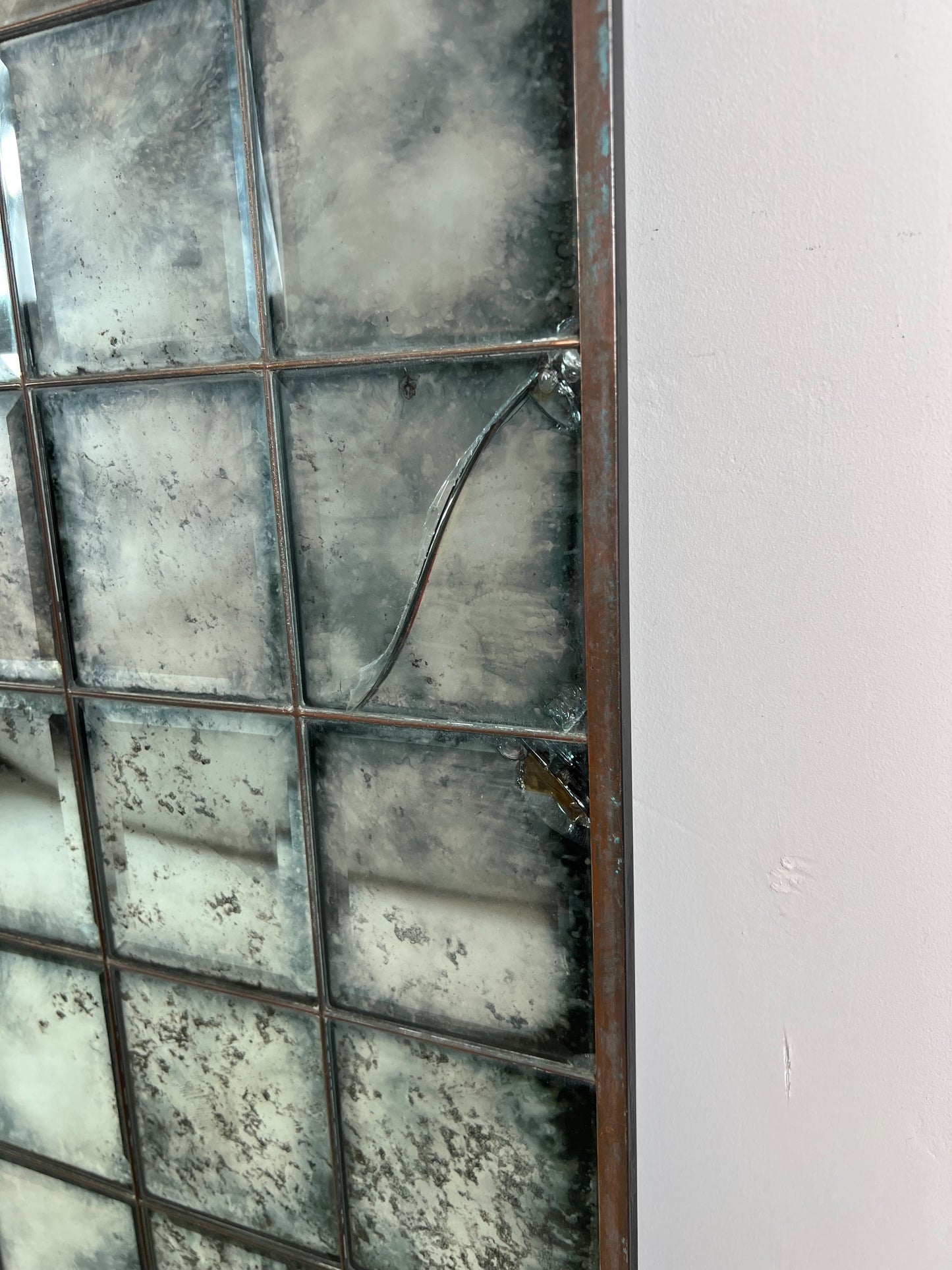 Reclaimed industrial framework, antiqued mirror - 810 x 990mm