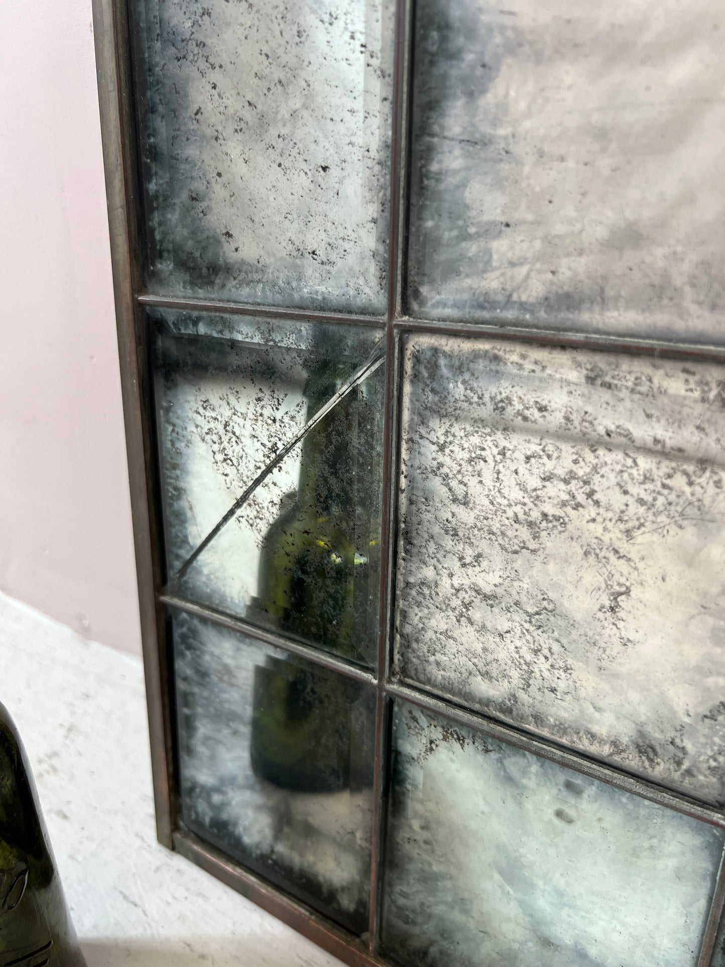 Reclaimed industrial framework, antiqued mirror - 810 x 990mm
